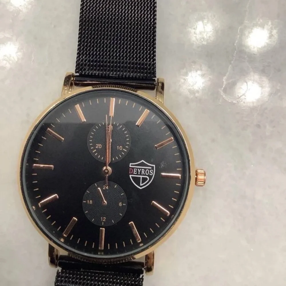 New Stainless Steel Analog Quartz Black Rose Gold Business Casual Mens Watch